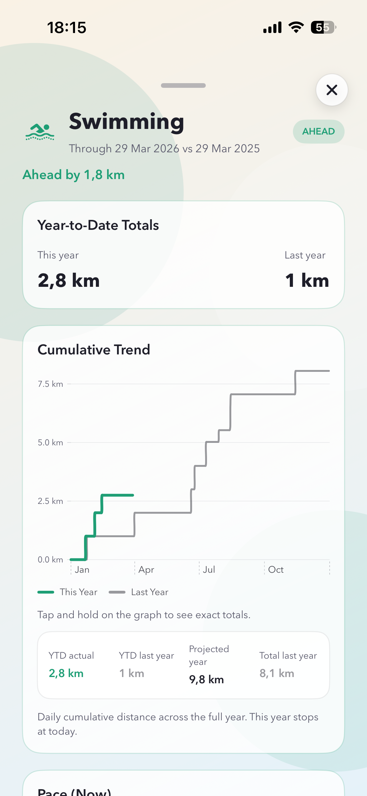 Actual ChaseMe swimming detail screenshot on iPhone