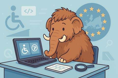 Fluffy mammoth at a desk, symbolising accessibility work for EAA