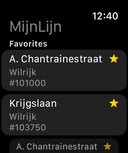 MijnLijn Apple Watch favourites view